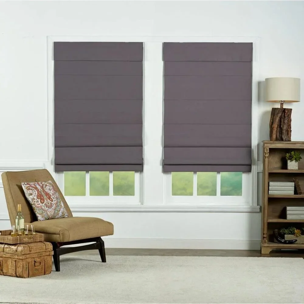 Real Simple Gray Cordless Blackout Energy-Efficient Cotton Roman Shade 32 in. W